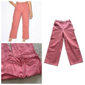 American Apparel Women Crop Carpenter Wide Leg Jeans Pant Sz 27 Dusty Rose